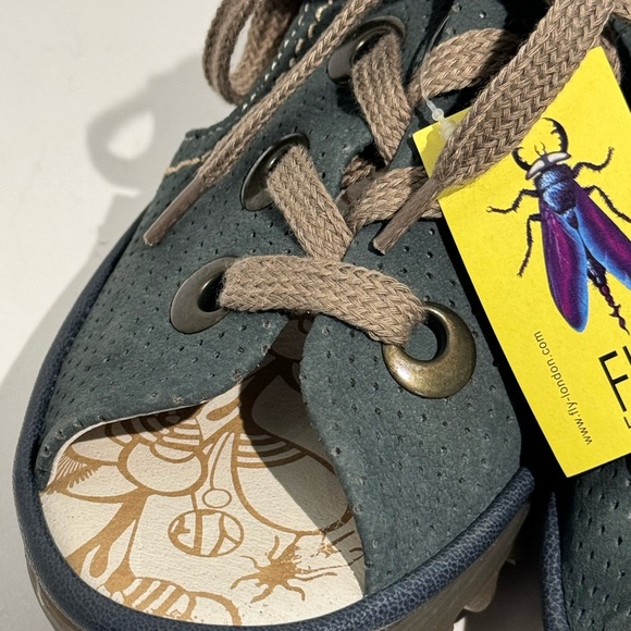 Fly London Lace Up Wedge Blue Perforated Leather Sandals EUR 42 New With Tags - Picture 11 of 13